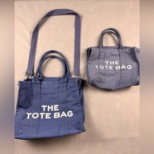 The Tote Bag Canvas Medium Blue Faux Designer Casual Cross Body Strap City SET